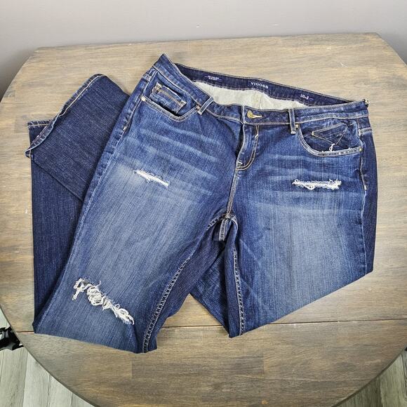 Vigoss Womens Jeans Chelsea Slim Boot Cut Blue Denim Dark Wash Destroyed Size 18 - Picture 3 of 8